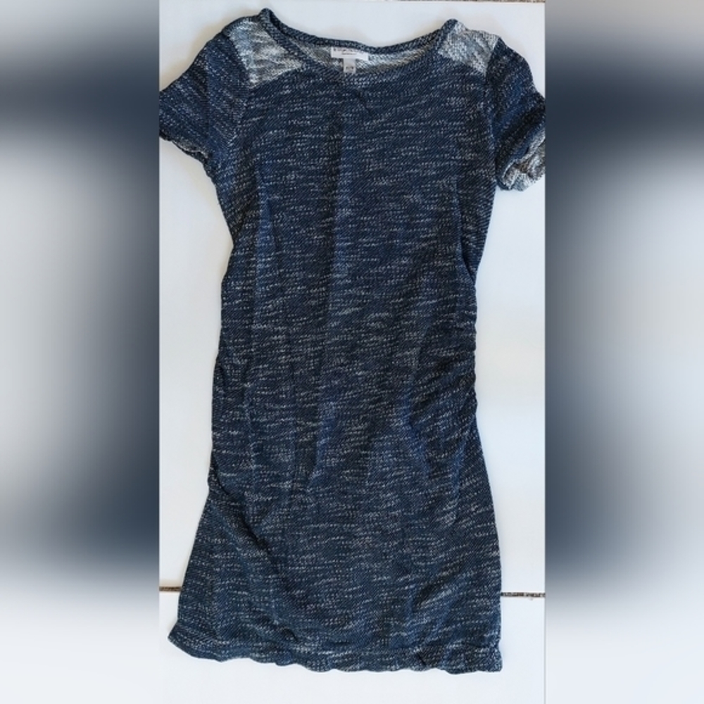 Marled Cotton Fitted Sweater Ruched Dress Denim Color Liz Lange Maternity XS - Picture 3 of 5